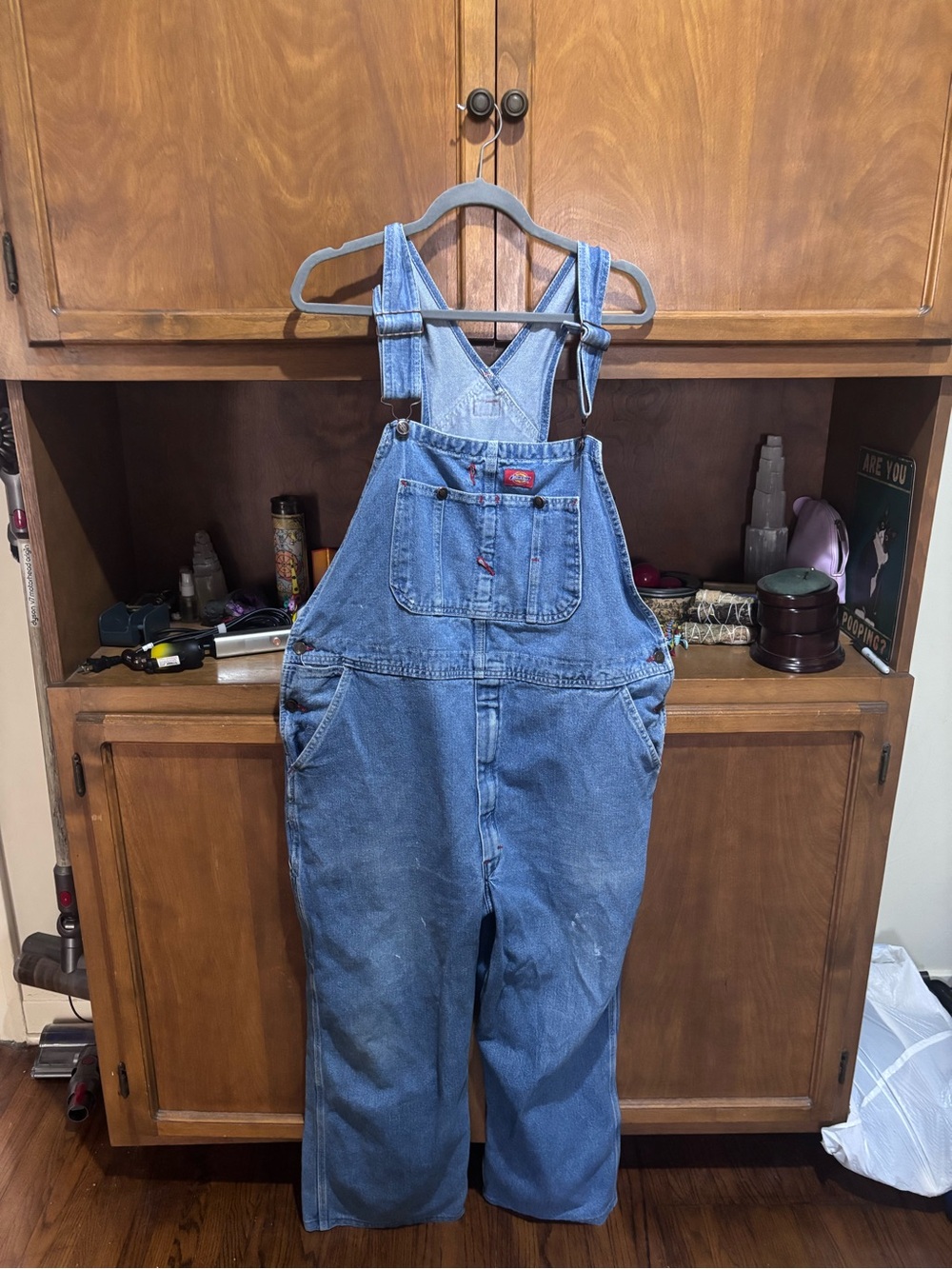 Dickies Blue Denim Overalls with Red Logo Patch